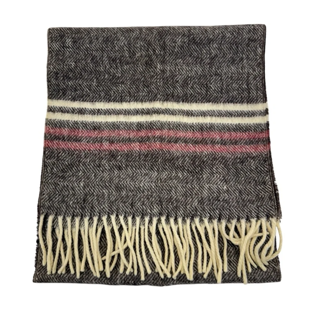 Vintage Christian Dior Herringbone Wool Scarf OS Brown/Ivory